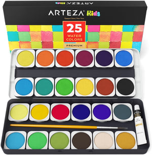 Kids Watercolor Paint, Opaque Colors in Pans - Set of 25