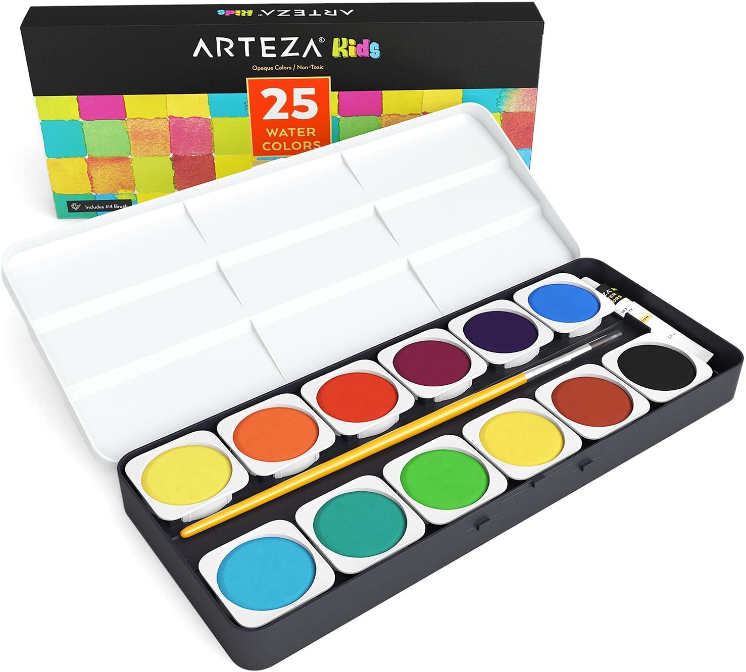 ARTEZA Watercolor Paint Set, 25 Vibrant Water Colors with Brush, Watercolor  Palette for Artists & Adults, Ideal for Painting, Sketching, Illustrating
