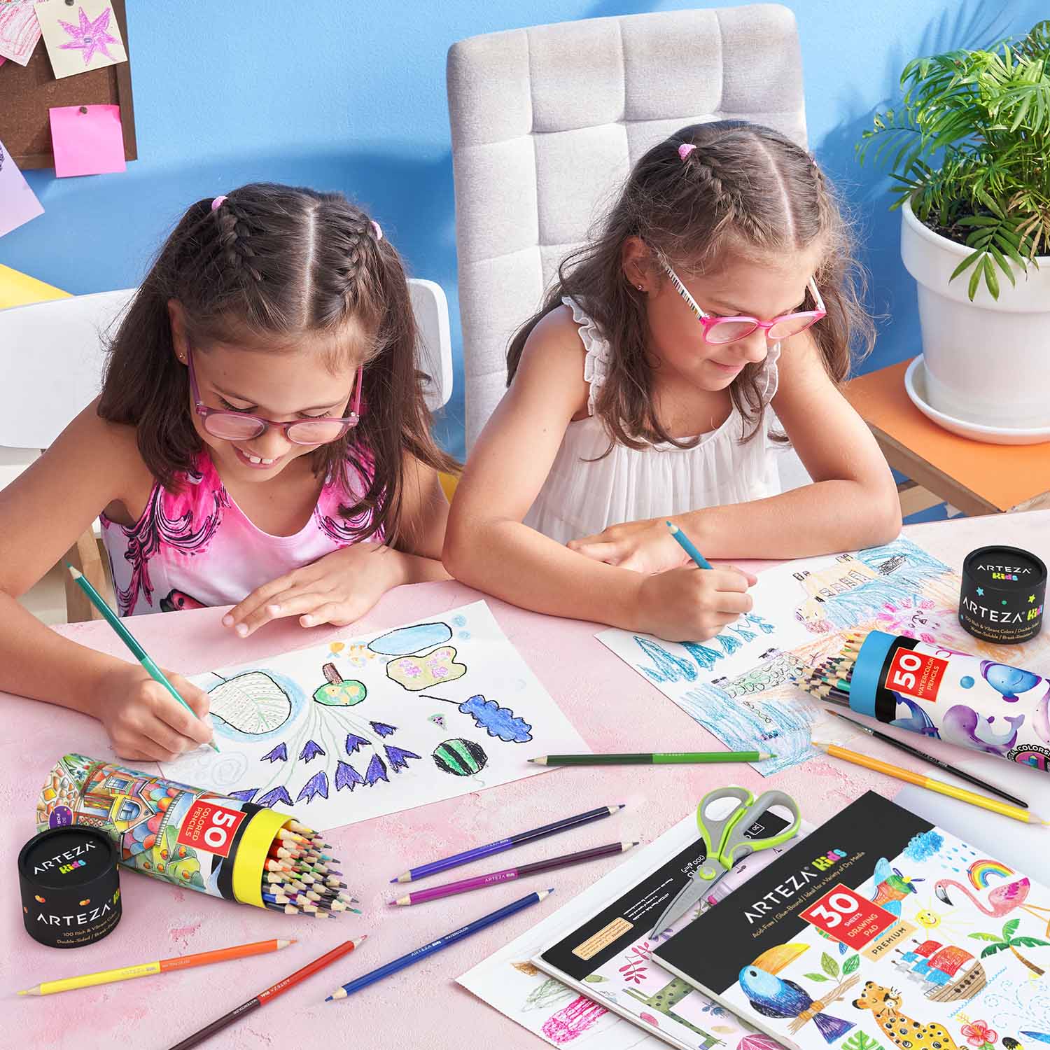  Arteza Kids Fantasy Coloring Kit, 3 Canvas Panels, 4 x 4 in, 10  Markers, 16 Watercolor Pencils, 1 Paint Brush, 1 Sharpener, Kids Activities  for Ages 6 and Up : Everything Else