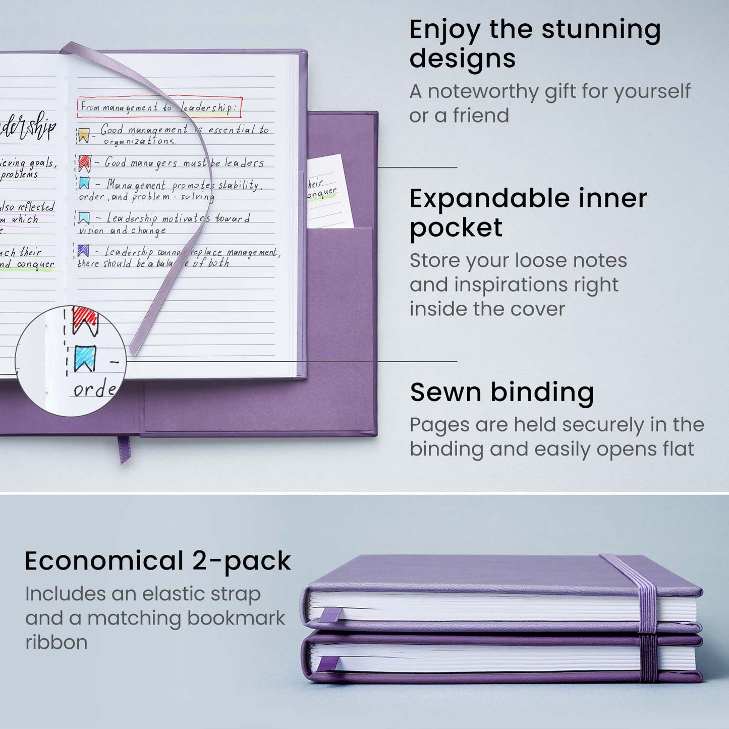 Journals, Lavender & Purple, Lined Paper - Set of 2