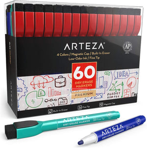 ARTEZA Dry Erase Markers, Bulk Pack of 52, Chisel Tip, 12 Assorted Colors  with Low-Odor Ink, Whiteboard Pens, Office Supplies for Back to School,  Office, Home, …