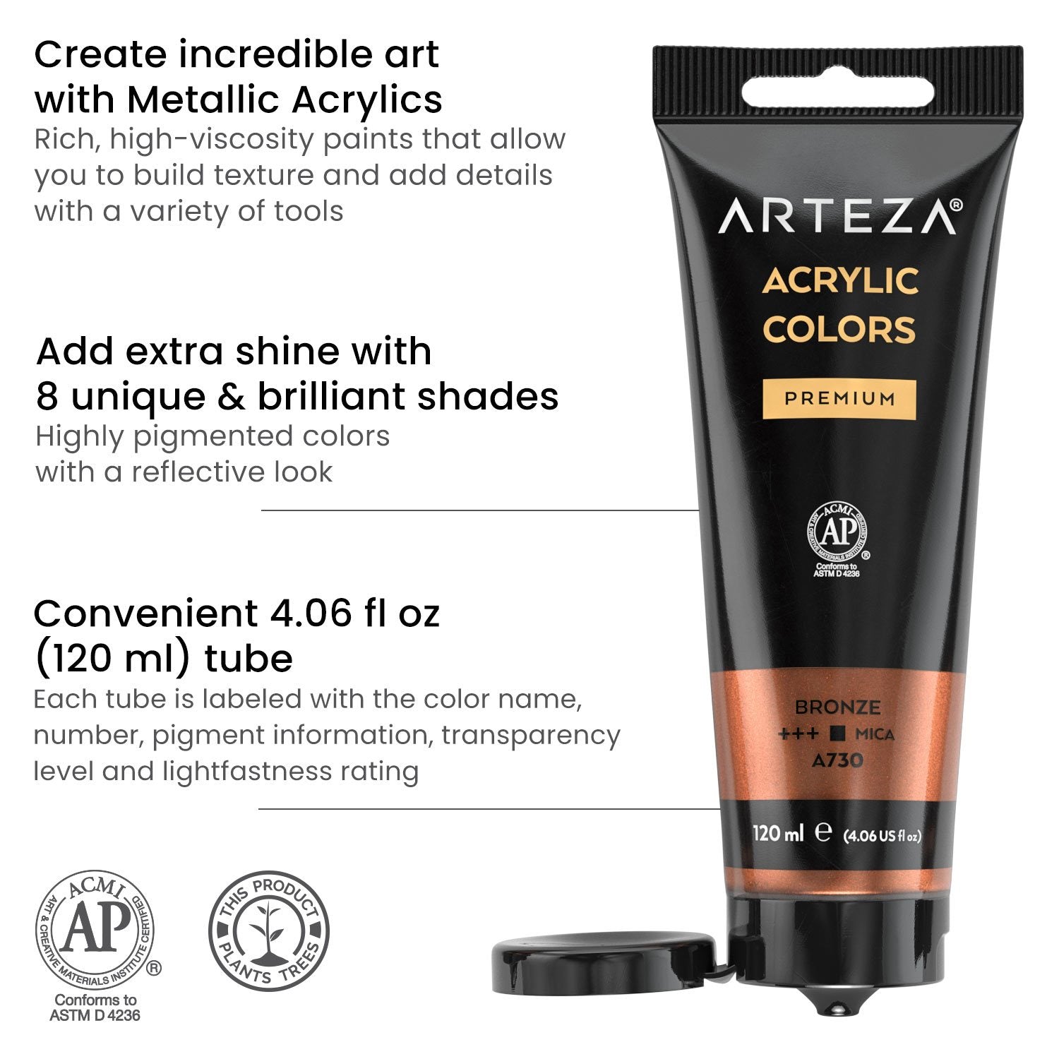 Arteza Premium Metallic Acrylic Paint includes Golds/silvers 