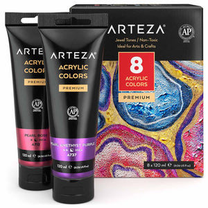 Arteza Iridescent Acrylic Paint, Set of 4, Gem Tones, 4 fl oz Bottles, High-Flow Pouring Paint, Art Supplies for Canvas, Glass, Wood, Ceramics, Tile