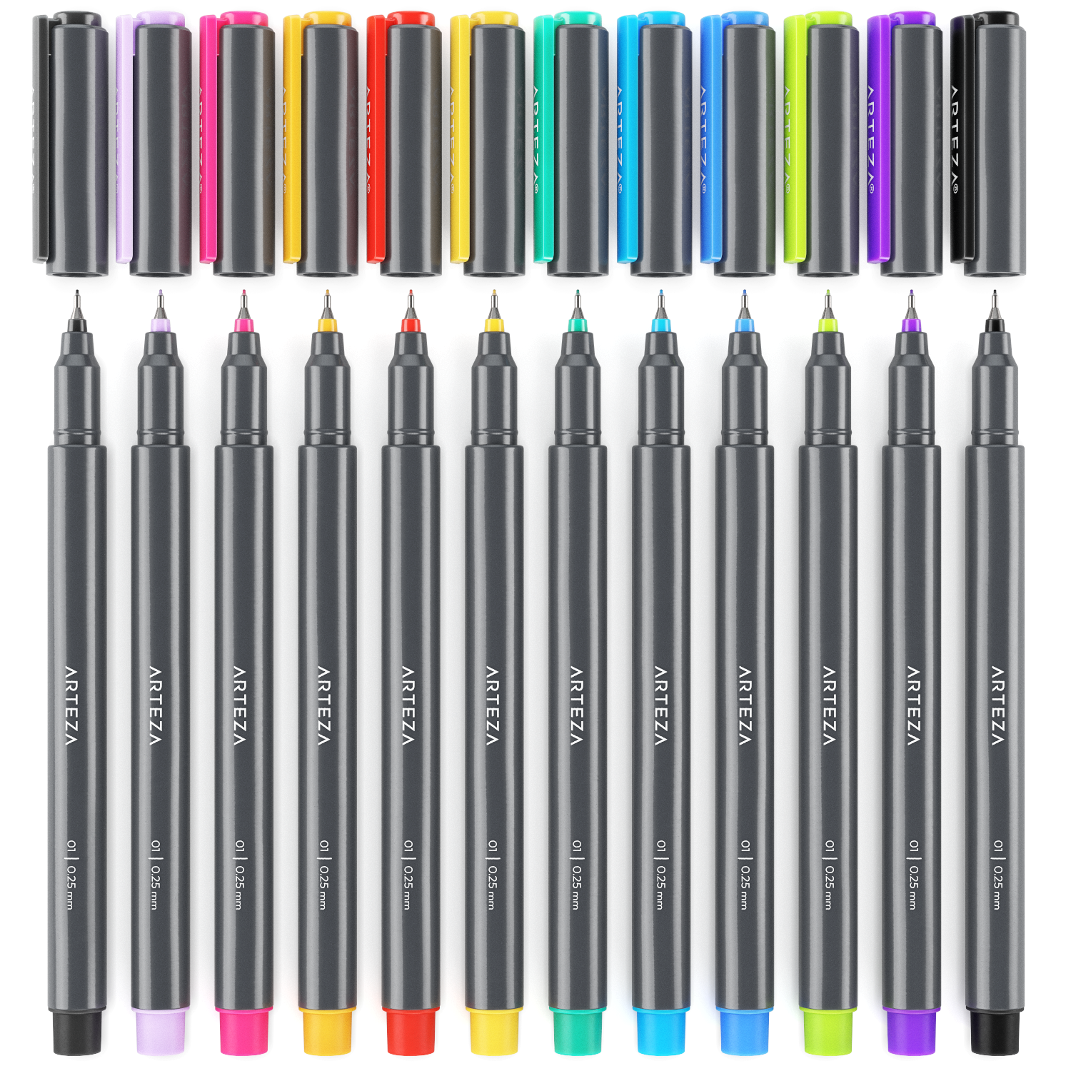 Liquid Micro Line Pens, Black Japanese Ink, Assorted Nibs - Set of 9 - Arteza