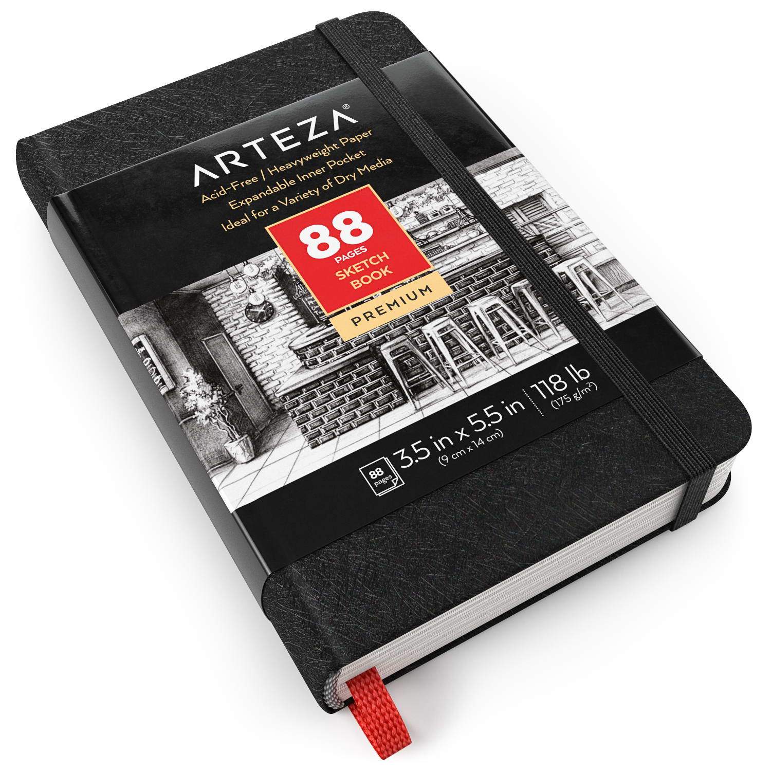 Arteza 3.5x5.5 Mini Sketch Book Pocket Notebooks, 88 Pages per Pad,  118lb/175gsm, Hardcover Journals with Bookmark Ribbon, Inner Pocket, and  Elastic Strap, for a Variety of Dry Media : : Home