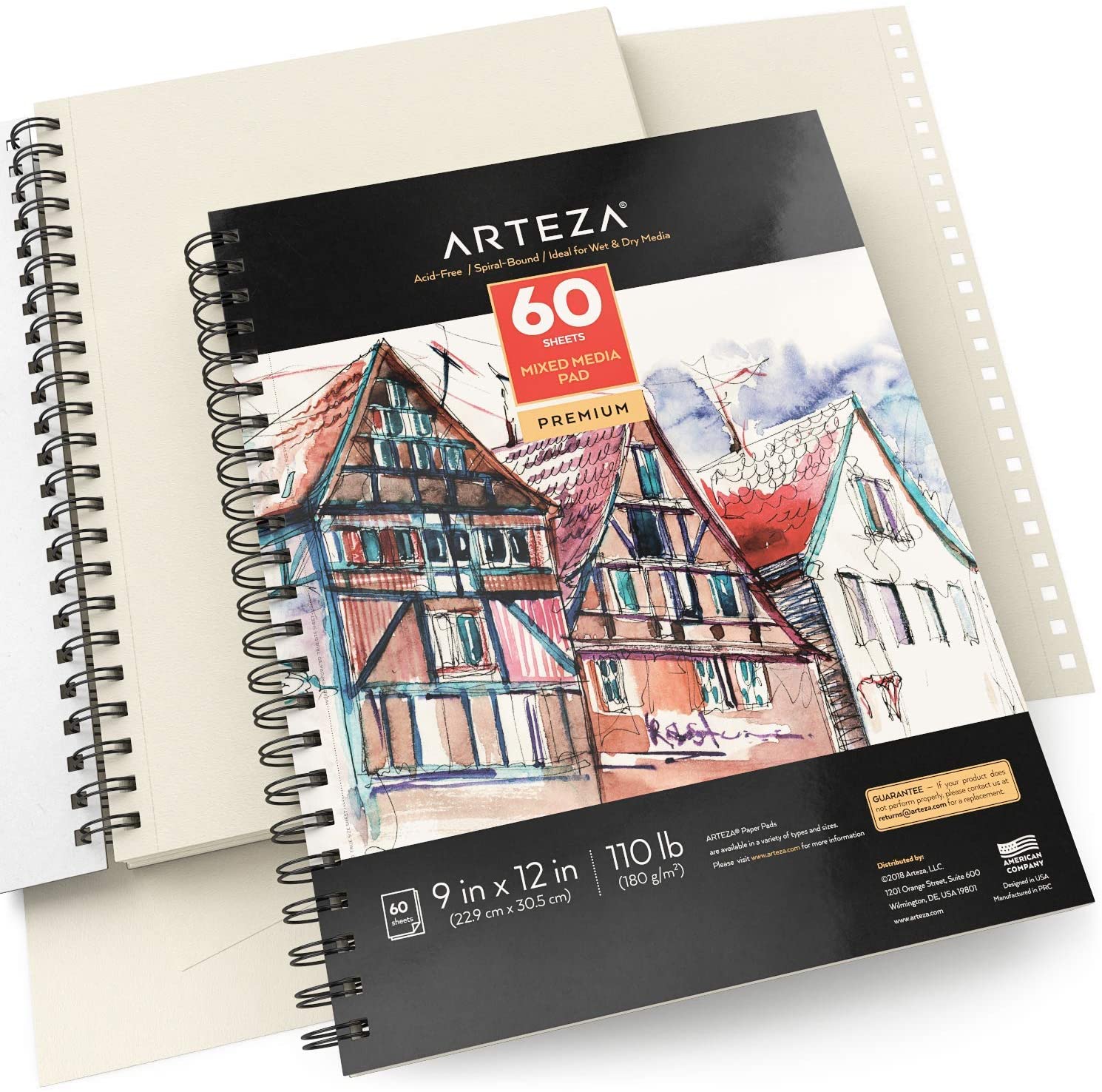 Arteza Canvas Pad, 9 x 12 Inches, 10 Sheets, 100% Cotton, 12.3-oz Gesso  Primed, Glue-Bound Canvas Paper for Oil and Acrylic Painting, Art Supplies  for
