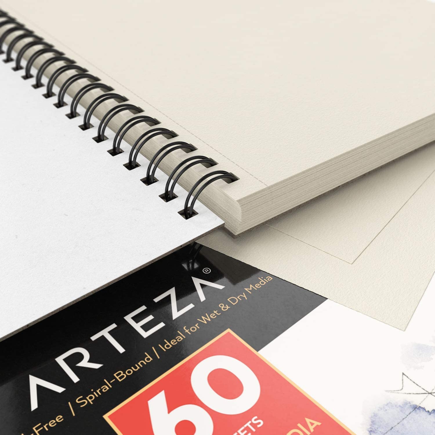 ARTISTO Premium Mixed Media Sketchbooks: Pack of 2 (120 Sheets), 9x12  inches, 160 GSM, Spiral Bound Sketch Pads, Suitable for a Variety of Wet  and Dry