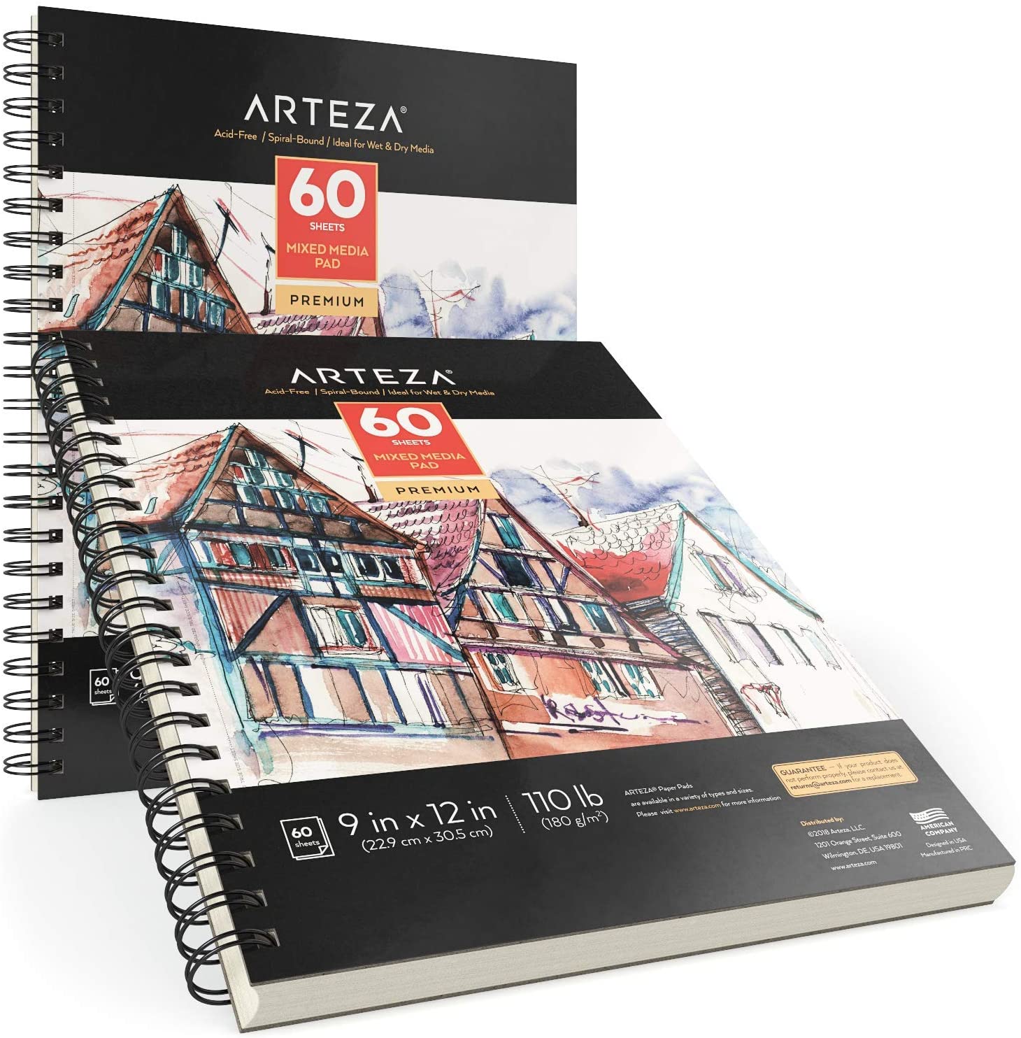 Arteza Canvas Pad, 9 x 12 Inches, 10 Sheets, 100% Cotton, 12.3-oz Gesso  Primed, Glue-Bound Canvas Paper for Oil and Acrylic Painting, Art Supplies  for Mixed Media Techniques : : Home