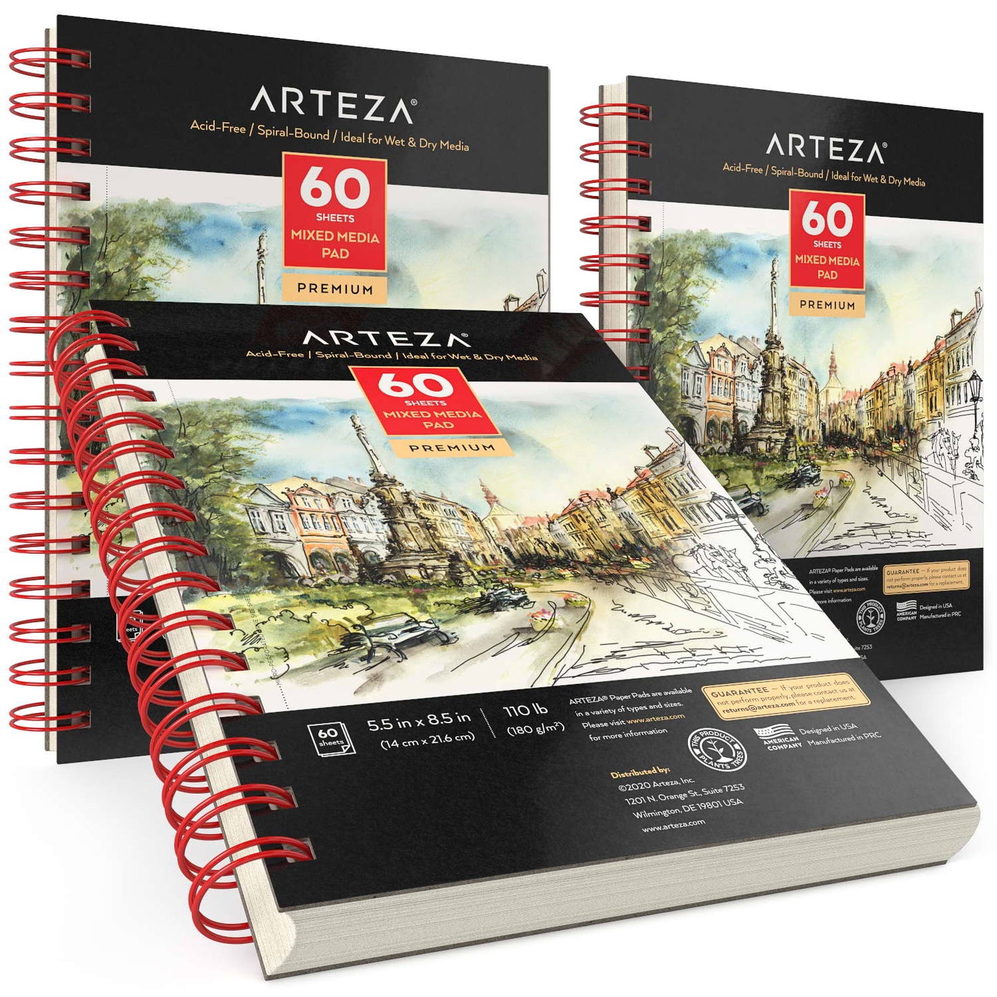 Arteza Watercolor Sketchbook, 8.3 x 5.1 Inches, 76-Page Journal with 110lb  Cold Press Watercolor Paper, Inner Pocket, and Elastic Strap, Art Supplies  for Watercolor and Mixed Media 5.1x8.3 1 Pack