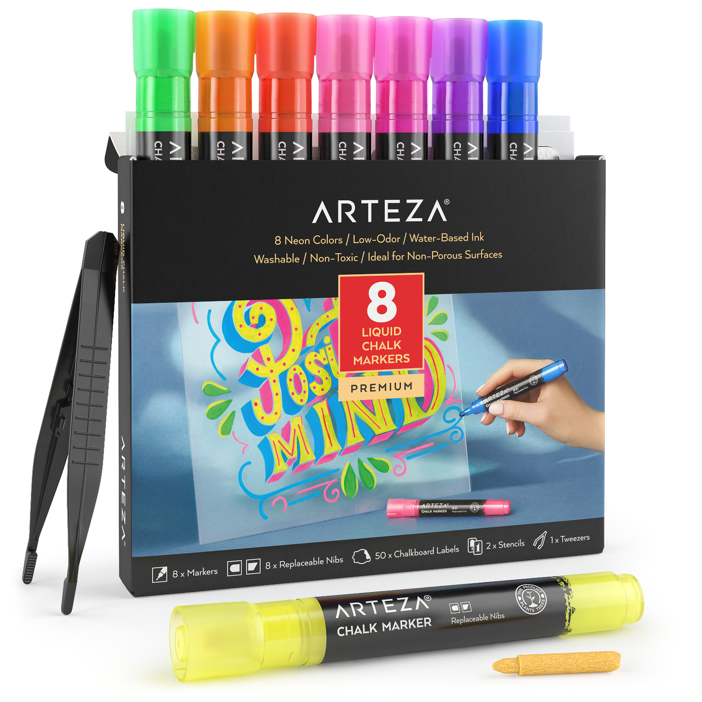 Arteza Kids Fine Tip Washable Markers, 42 Bright Colors, 36 Washable Marker Pens and 6 Non-Washable Neon Pens, School Supplies for Kids Ages 3 and Up