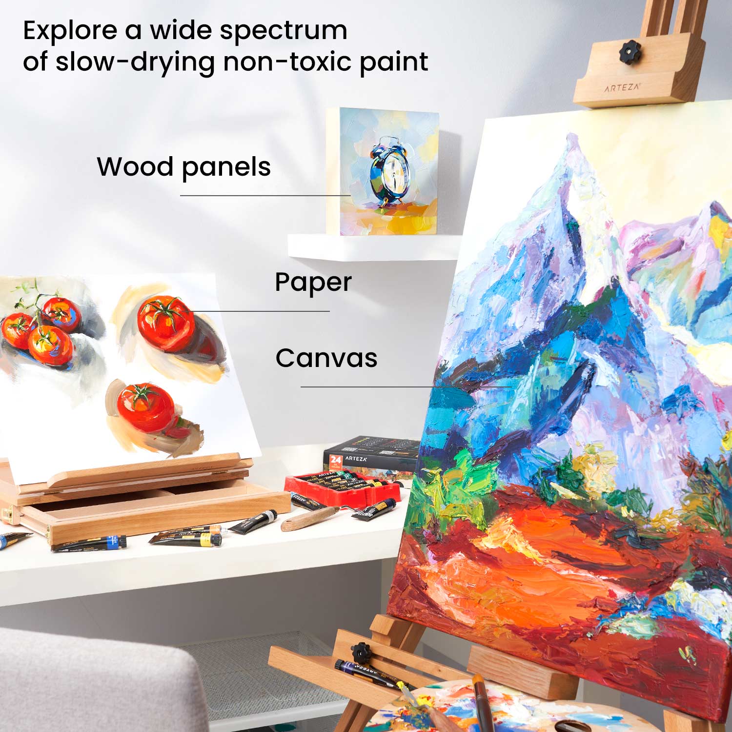 AUREUO Oil Paint Set, 24x12ml/0.4 Fl Oz Tubes, Non-toxic Oil Based Paints  for Canvas Crafts, Great Value Art Supplies for Artists, Adults, Kids 
