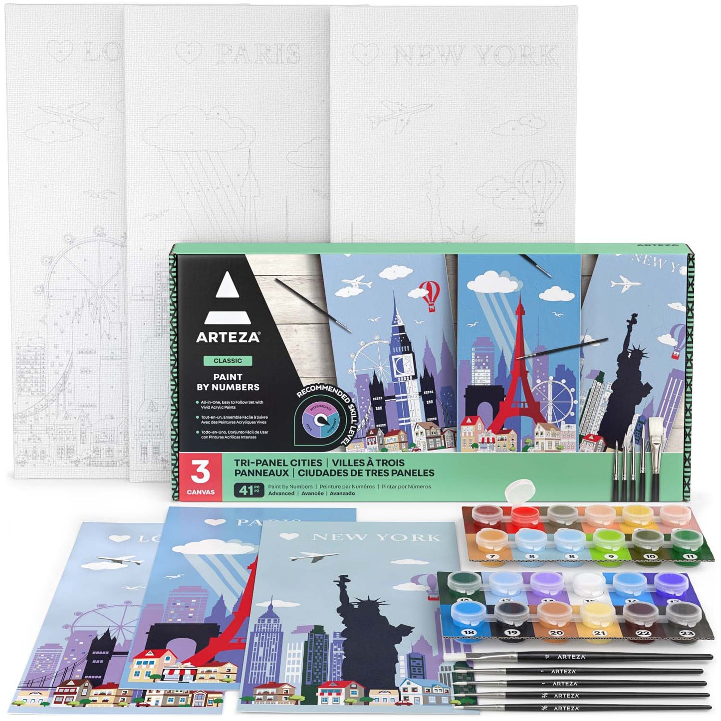 Paint by Numbers, Tri-Panel Cities - Advanced Level Kit, Set of 3