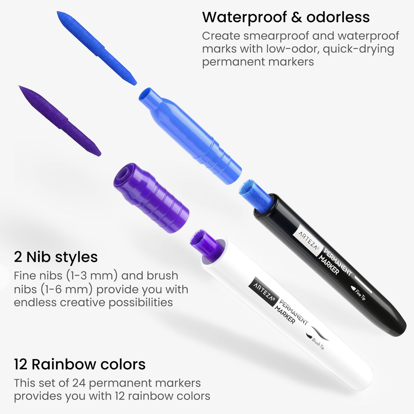 Permanent Marker, Rainbow, Brush & Fine Tip- Set of 24