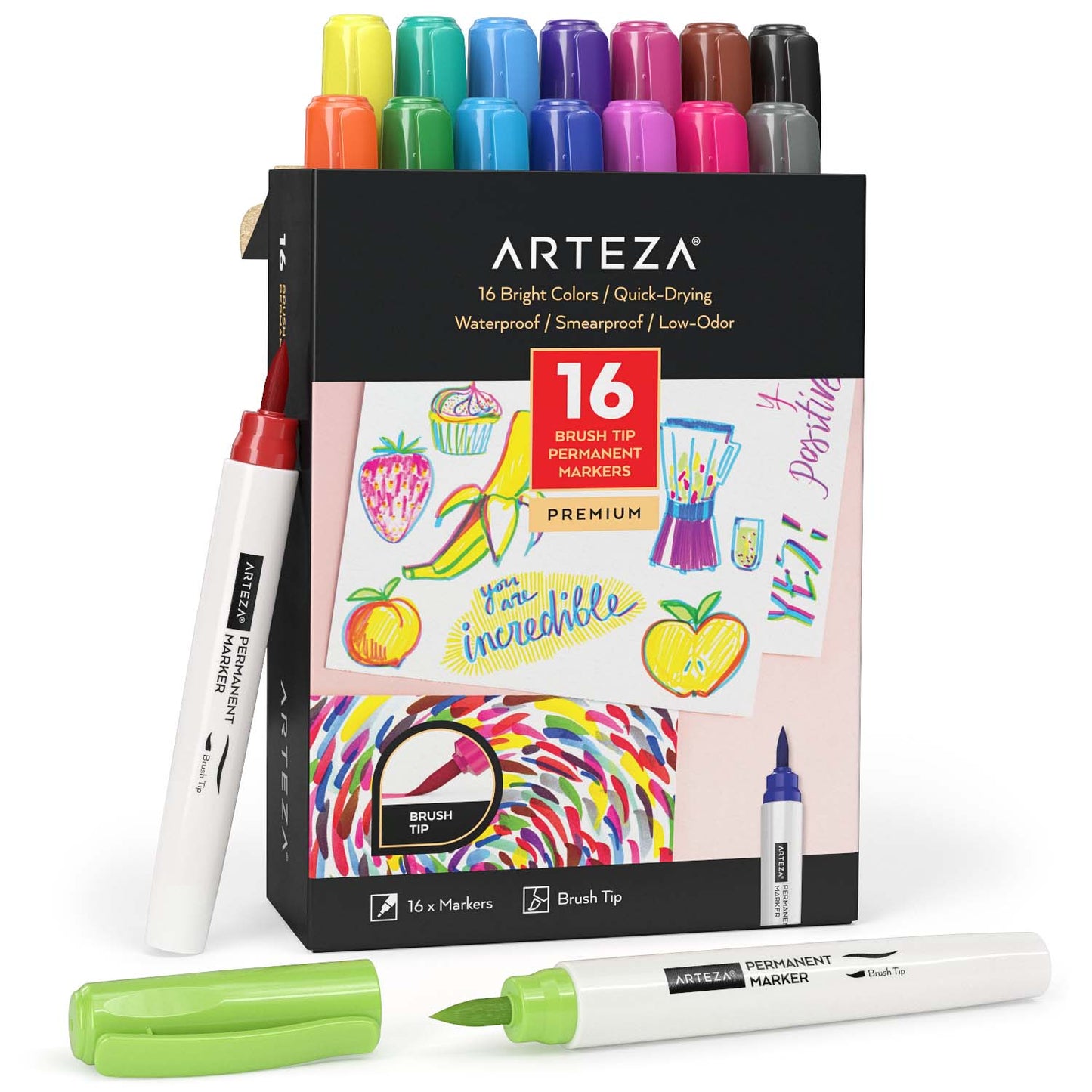 Arteza Permanent Markers Bright Colors Brush Tip