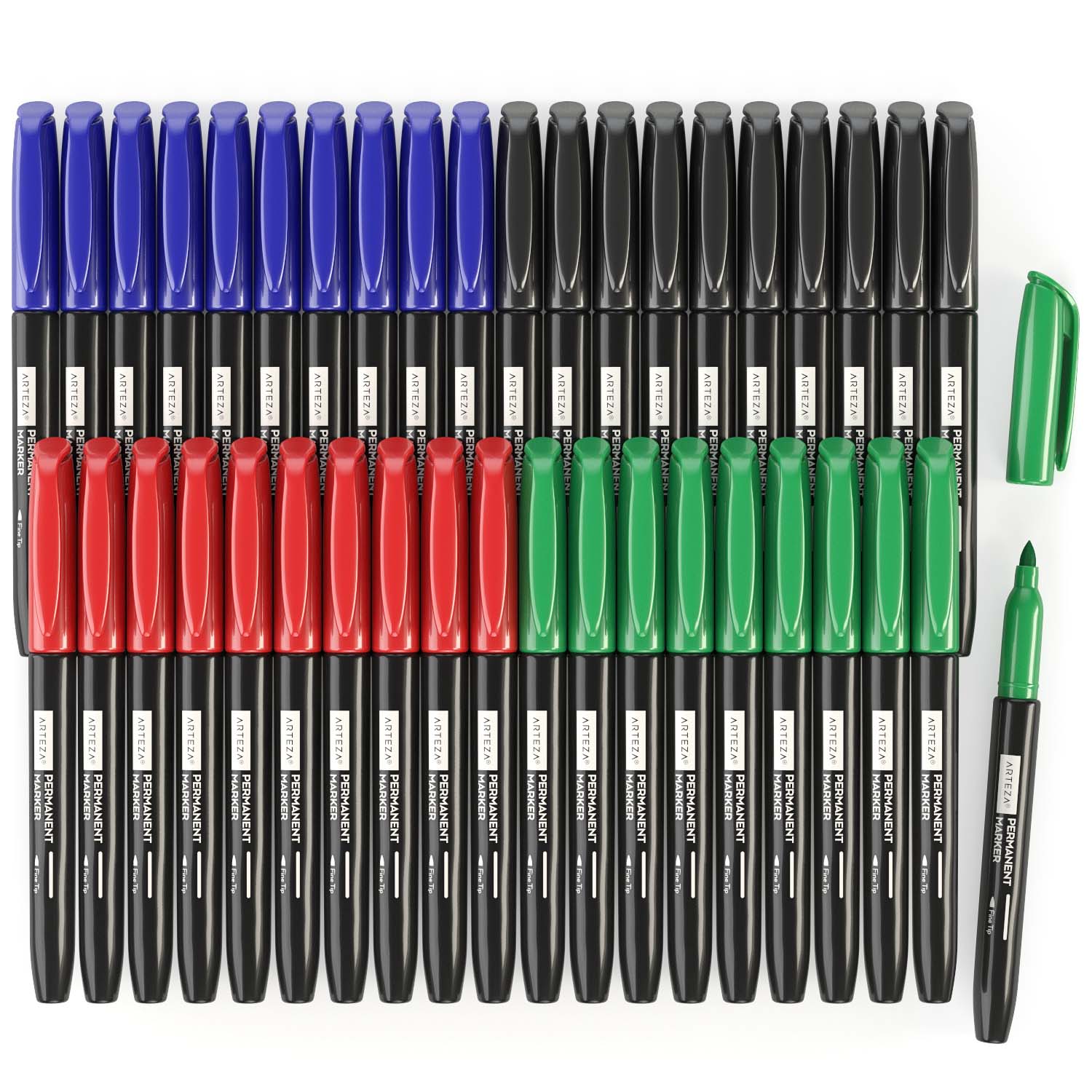 Arteza Permanent Markers Set of 60 30 Black and 30 Blue Fine Tip