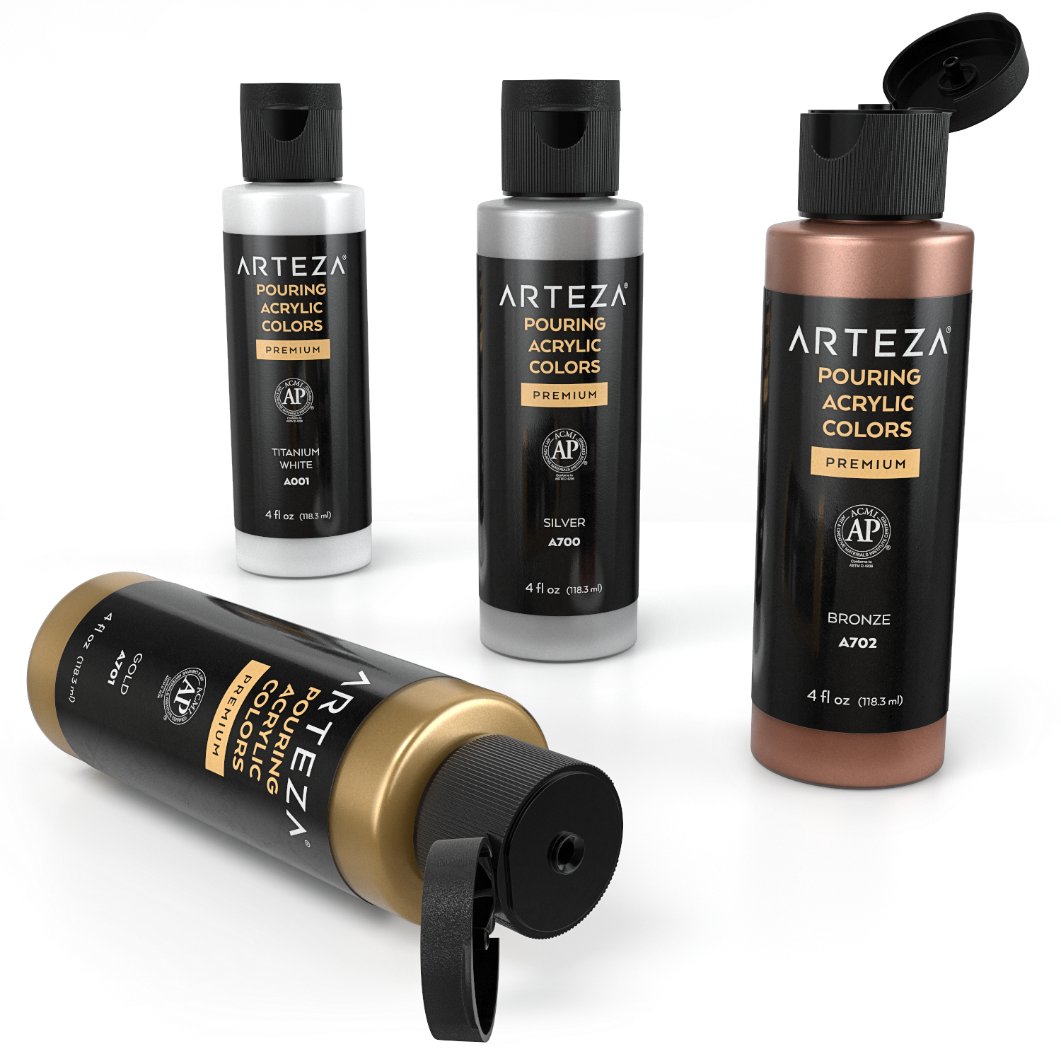 Arteza Premium Metallic Acrylic Paint includes Golds/silvers