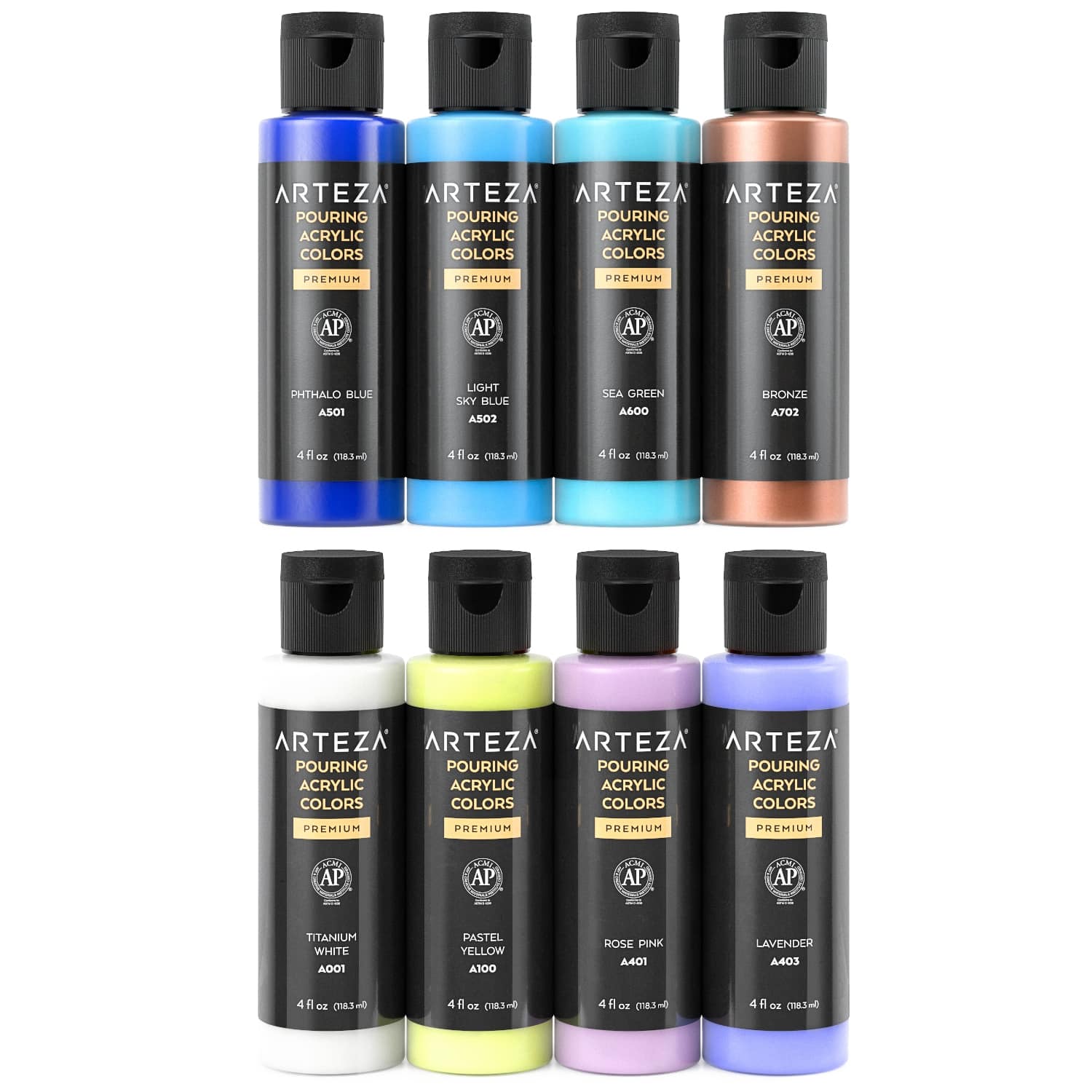 Pouring Acrylic Paint, Pastels, 4oz Bottles - Set of 8