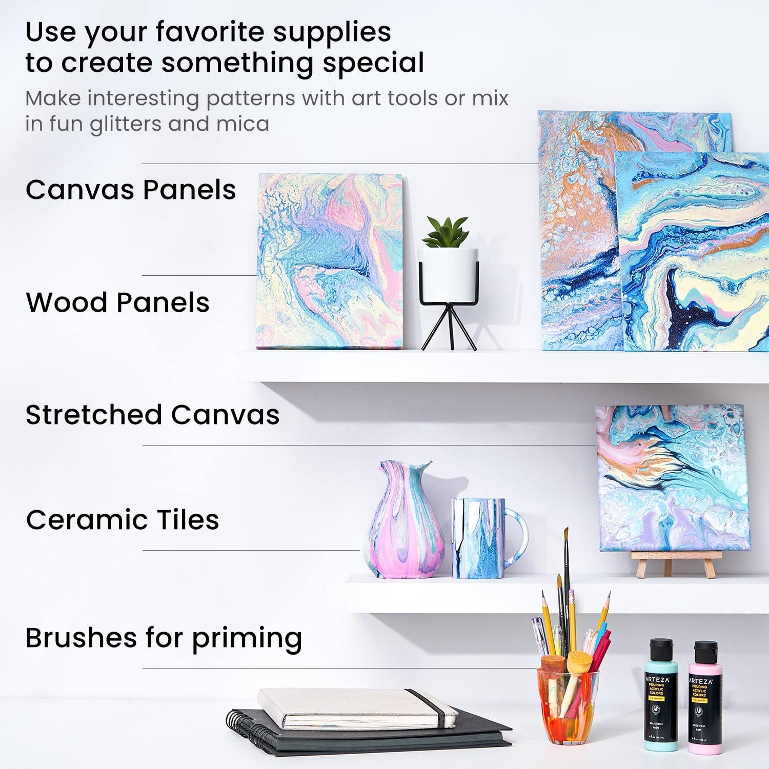 Non Toxic Paint DIY Drawing Brush Art Tool Water Marbling Paint Kit