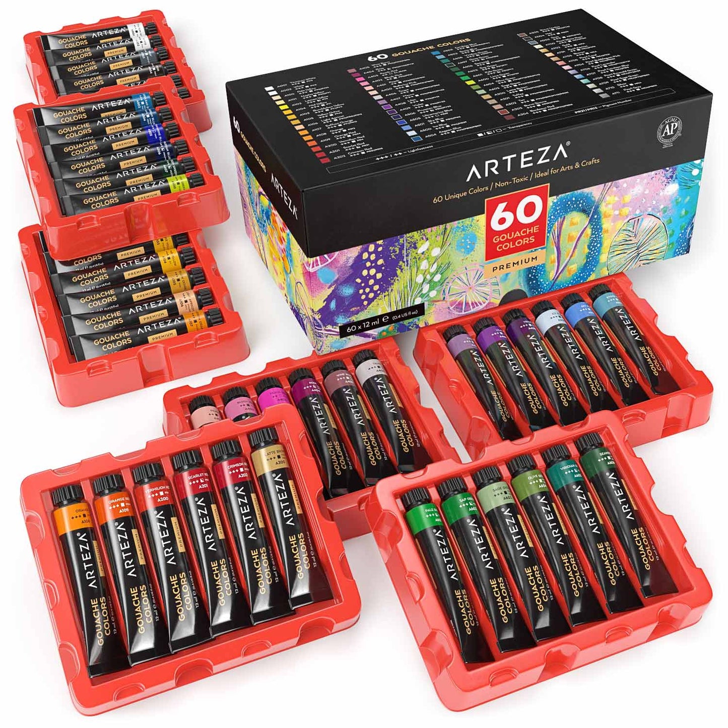  ARTEZA Gouache Paint Set, 24 Vibrant Colors with Jelly Gouache,  (1 oz, 30 ml) Tubs, Resealable Lids and Travel Case, Art Supplies for  Canvas, Paper, and Wood