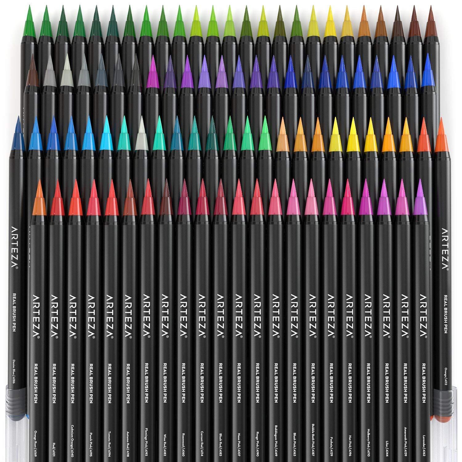 Arteza Real Brush Pens 96 Colors for Watercolor Painting with Flexible Nylon BR