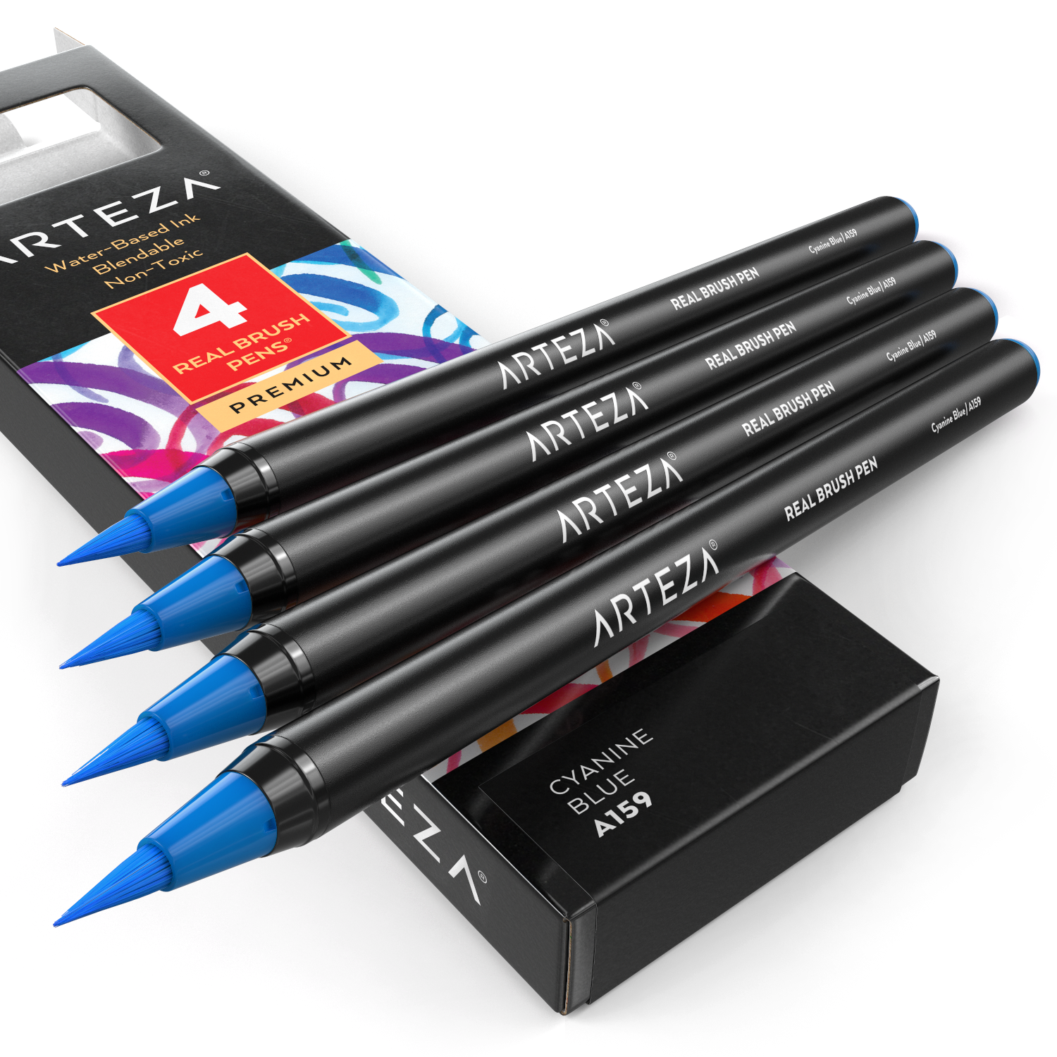Arteza Water Brush Pens, Set of 6, with Assorted Soft Nylon Bristle Tip  Sizes, Self-Moistening Water Color Paint Pens for Aquarelle, Ink, and