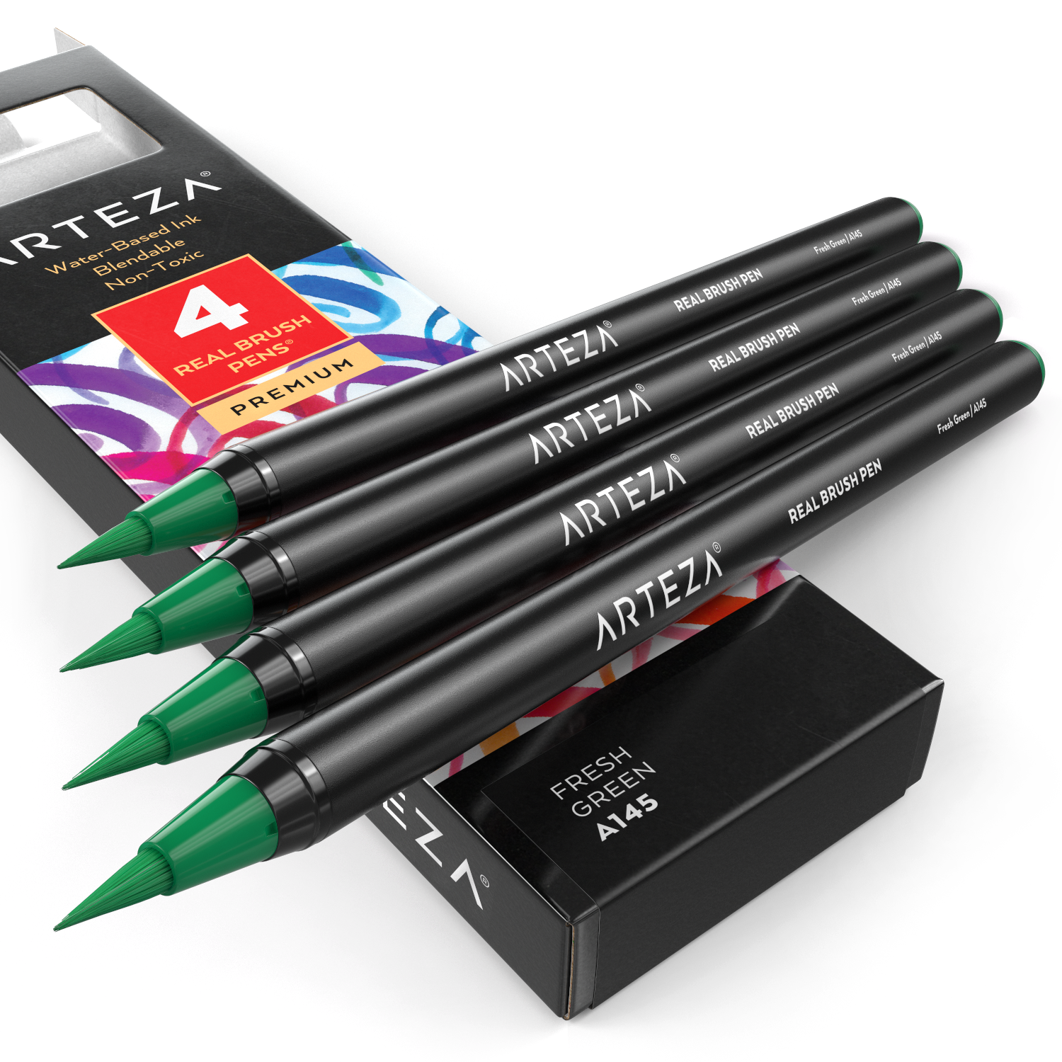 Arteza Real Brush Pens (A135 Cantaloupe) Pack of 4, for Watercolor Painting with Flexible Nylon Brush Tips, Paint Markers for Coloring, Calligraphy