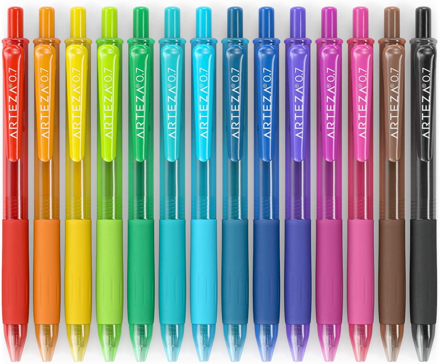 Arteza Retractable Gel Ink Colored Pens Set, Bright Colors - Doodle, Draw, Journal - 14 Pack