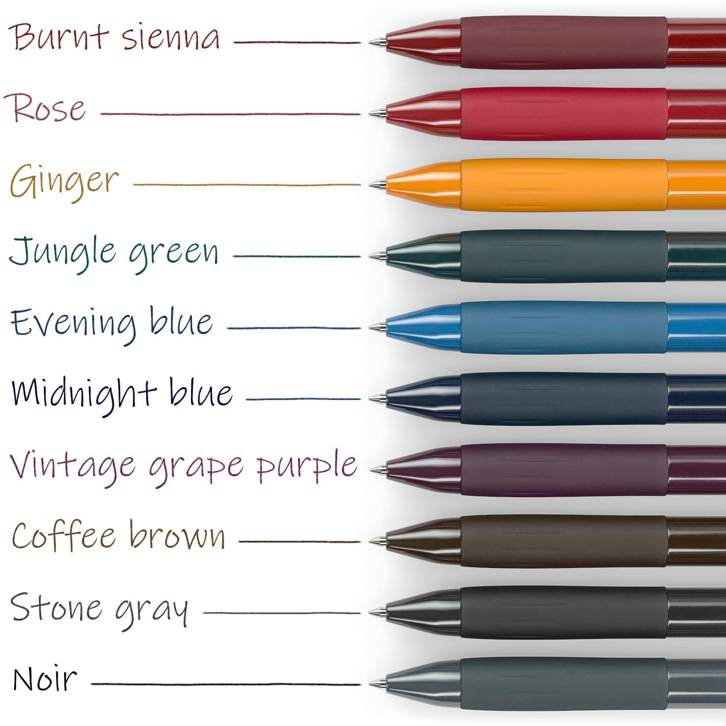 Retractable Gel Ink Pens, Vintage Colors - Set of 10