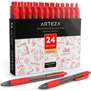 Retractable Gel Ink Pens, Red - 24 Pack