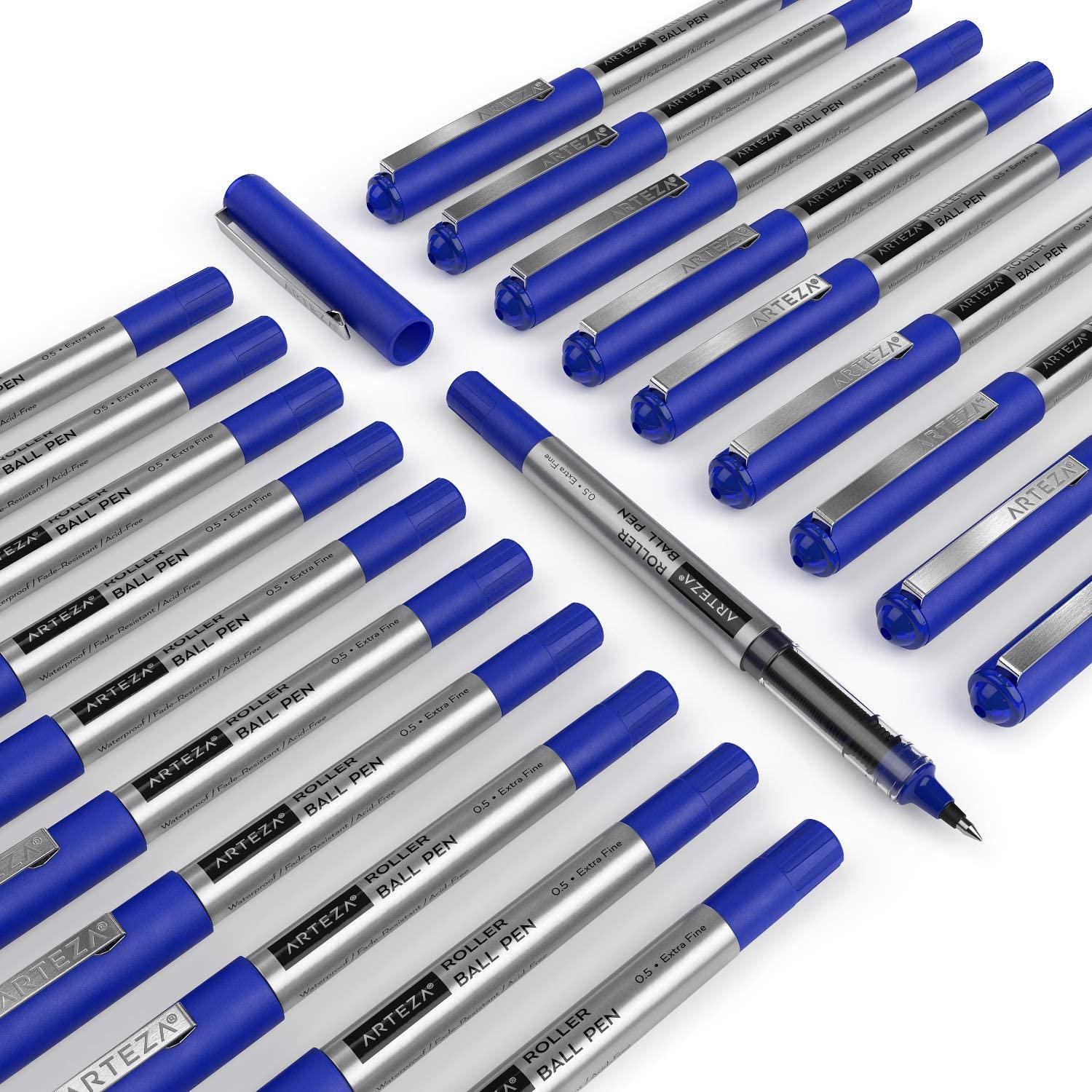 Roller Ball Pens, Blue, 0.5mm Extra Fine Nib - Pack of 20