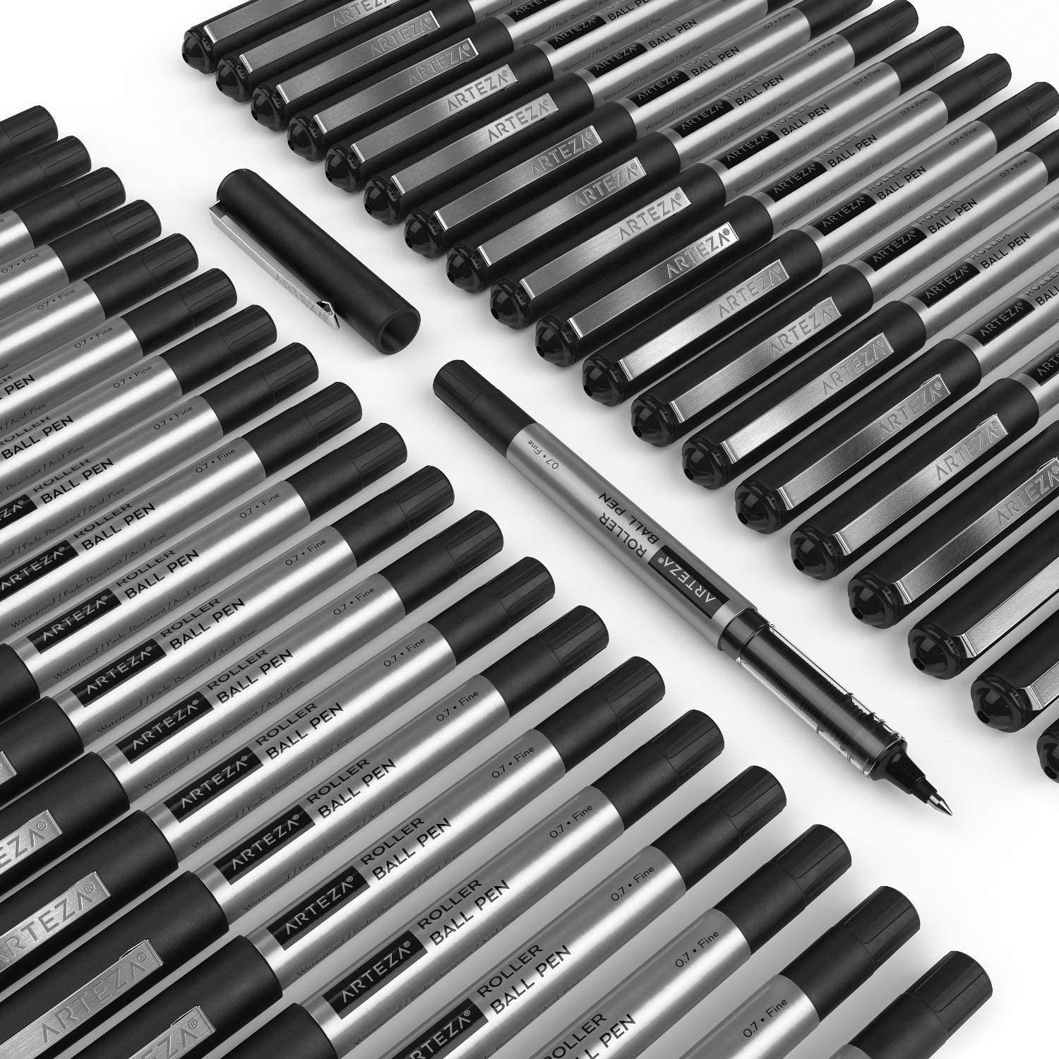 Arteza Black Roller Ball Pens, 0.7 mm Bullet Point - Pack of 20