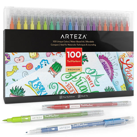 Arteza Real Brush Pens, 96 Paint Markers with Flexible Brush Tips