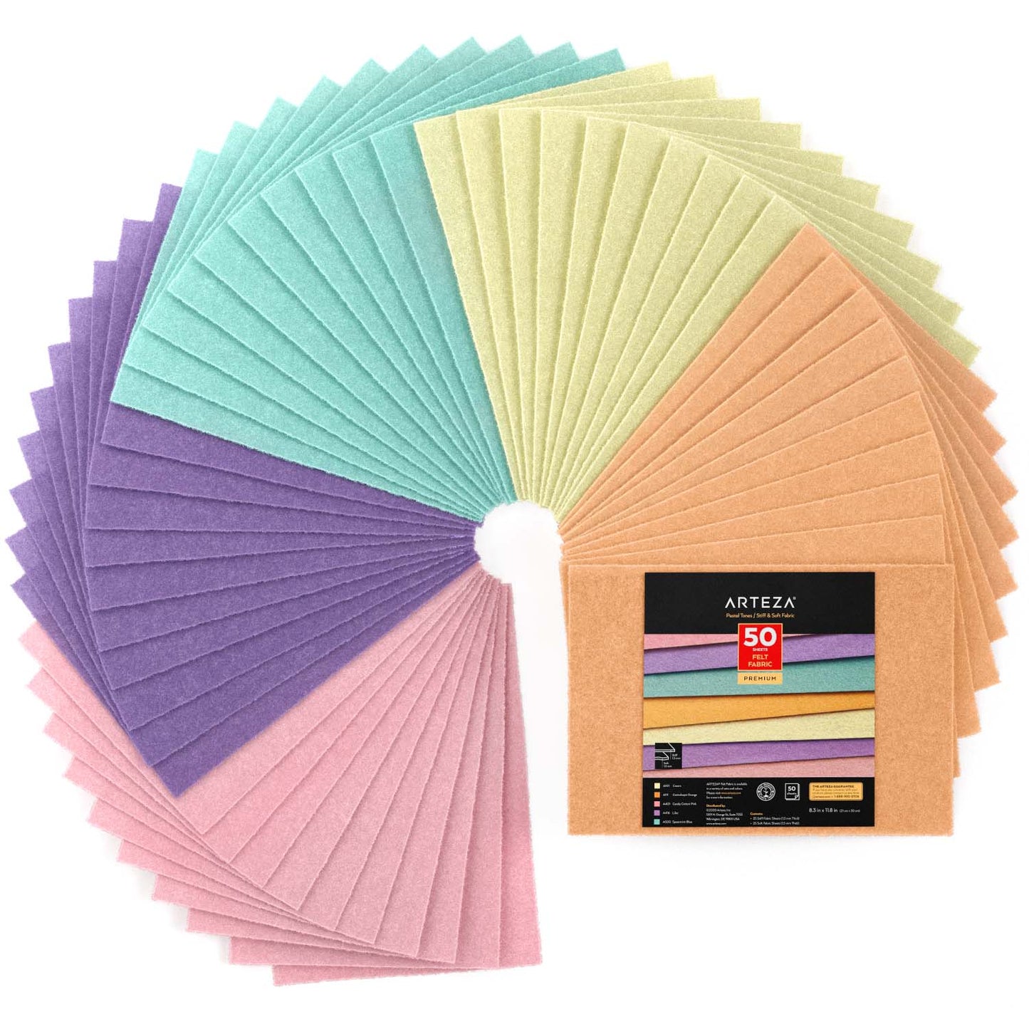 Stiff & Soft Felt Fabric, Pastel Tones - Set of 50 Sheets