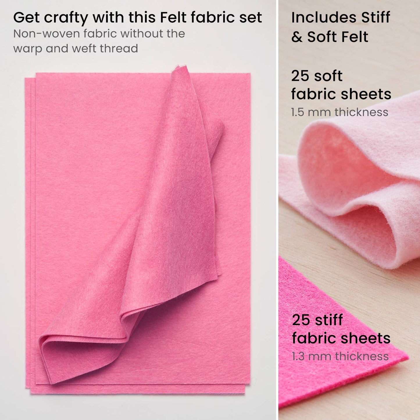 Stiff & Soft Felt Fabric, Pink Tones - Set of 50 Sheets