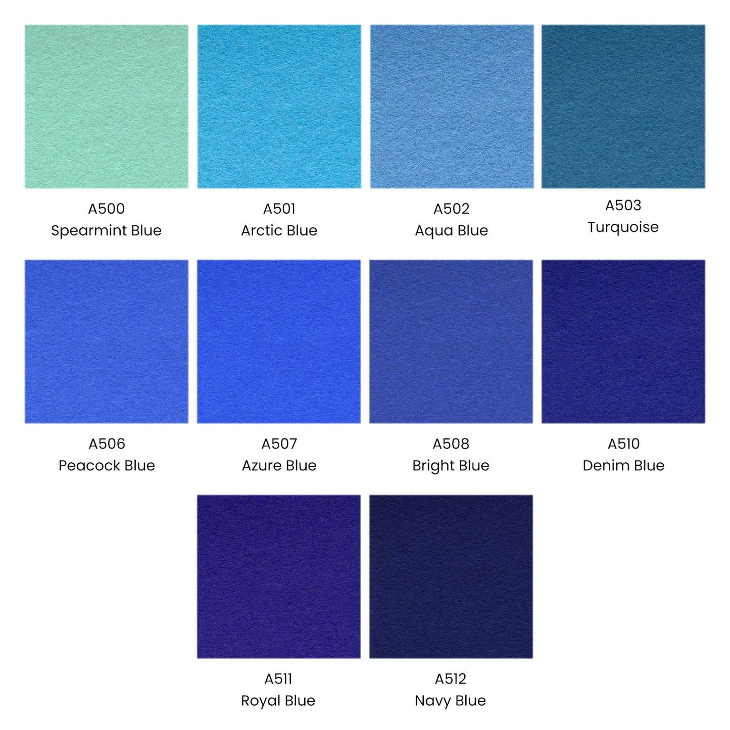 Stiff & Soft Felt Fabric, Blue Tones - Set of 50 Sheets