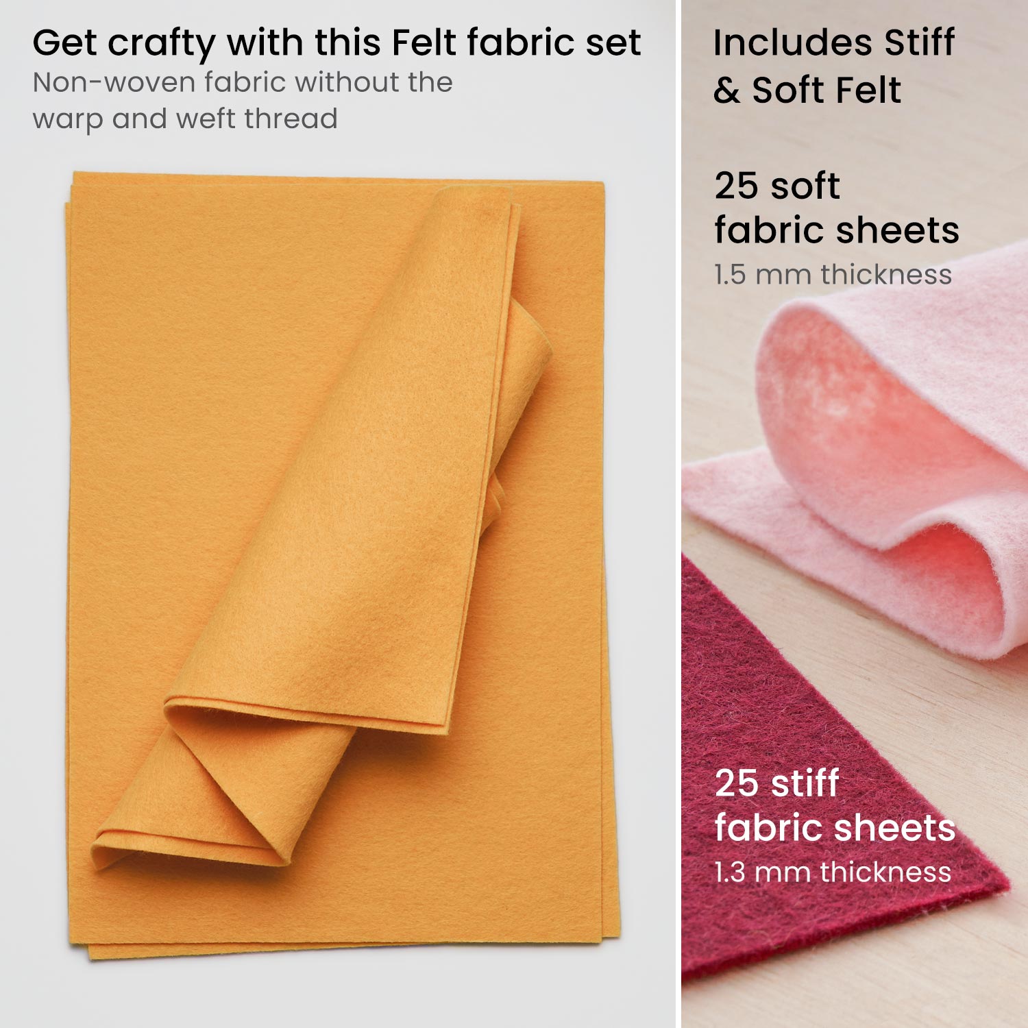 Stiff & Soft Felt Fabric, Earth Tones - Set of 50 Sheets –