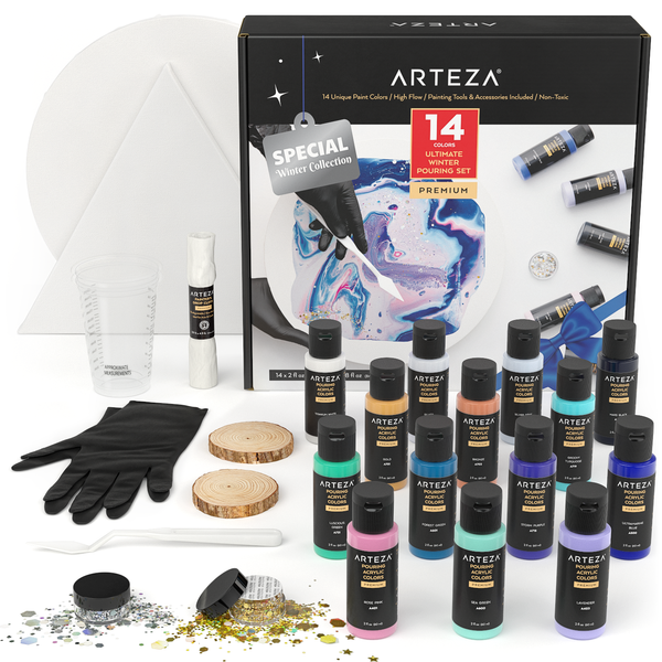ARTEZA Acrylic Pouring and Metallic Acrylic Paint Bundle, Painting Art  Supplies for Artist, Hobby Painters & Beginners