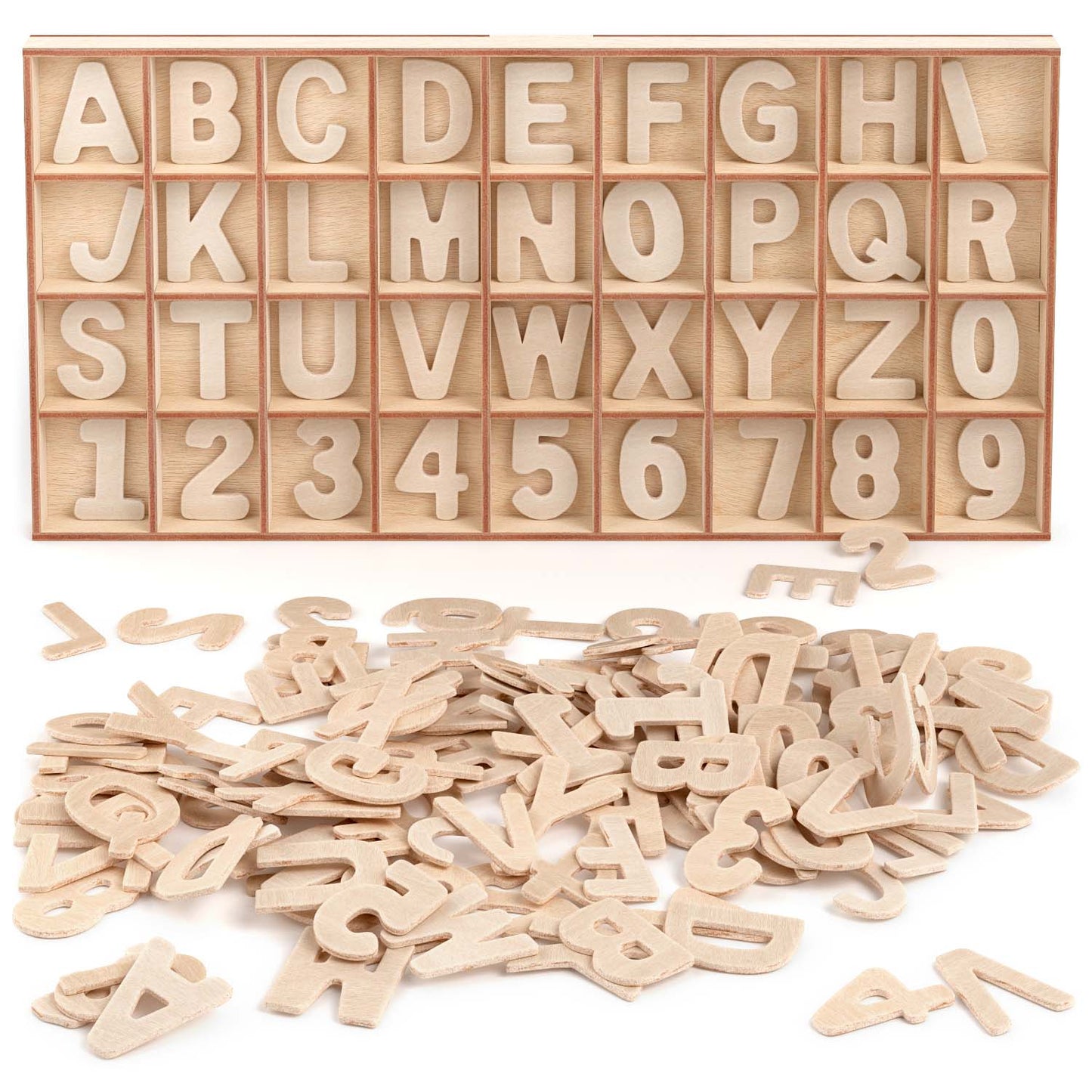 2-Inch Wooden Alphabet Letters for Arts and Crafts, 4 Sets Uppercase ABCs  with Sorting Tray, Sign Letters for Adults, Natural Color (104 Pieces) 