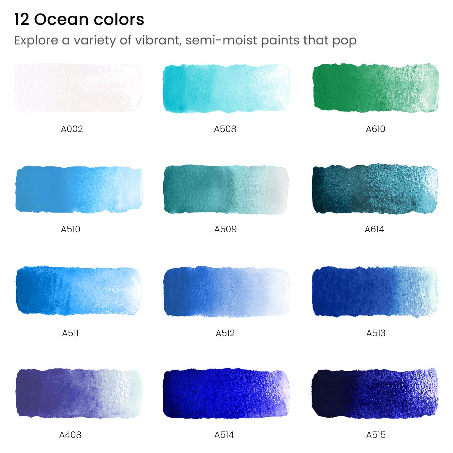 Watercolor Half Pans, Ocean Colors - Set of 12