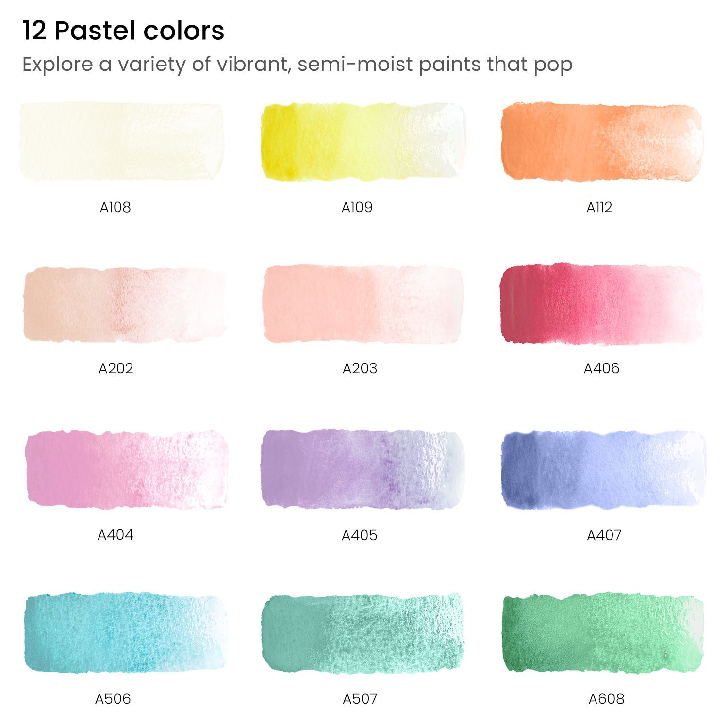 Watercolor Half Pans, Pastel Colors - Set of 12 –
