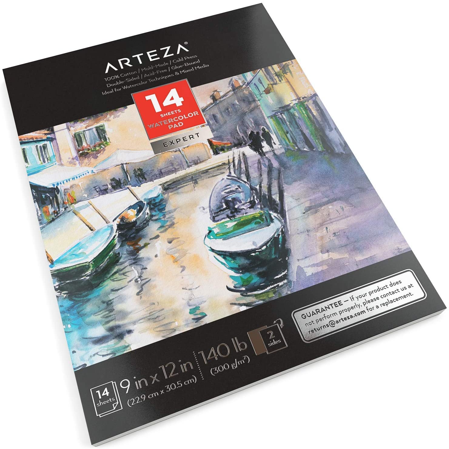 ARTISTO Watercolor Pads 9x12”, Pack of 2 (60 Sheets), Glue Bound, Acid-Free  Paper, 140lb (300gsm), Perfect for Most Wet & Dry Media, Ideal for