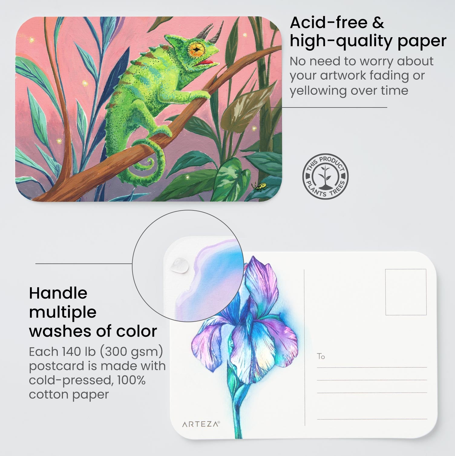 Expert Watercolor Postcards, 100% Cotton, 4 x 5.75” - Set of 30