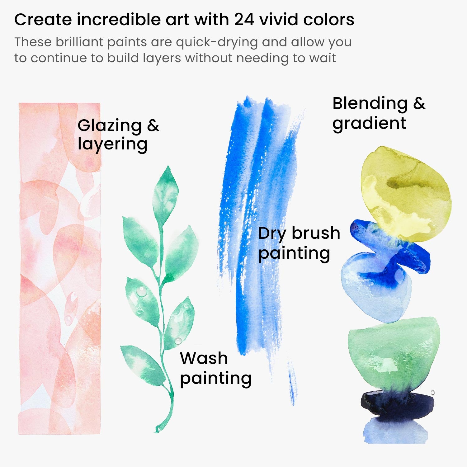 Set of 24 Premium Vibrant Colors Quality Pigment Paints Canvas Paper Wood  Crafts