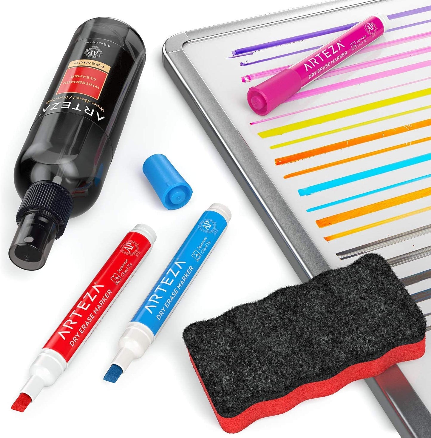 Whiteboard Cleaner Set with 12 Chisel Tip Dry Erase Markers