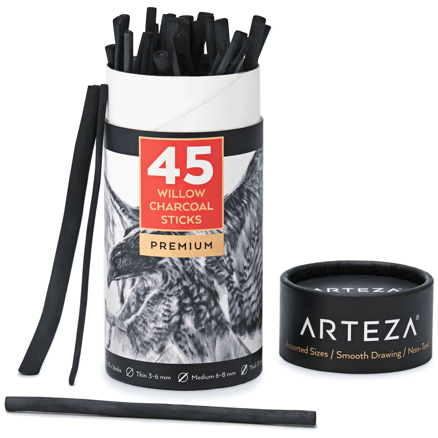 Willow Charcoal Sticks, Assorted Sizes - Set of 45 –