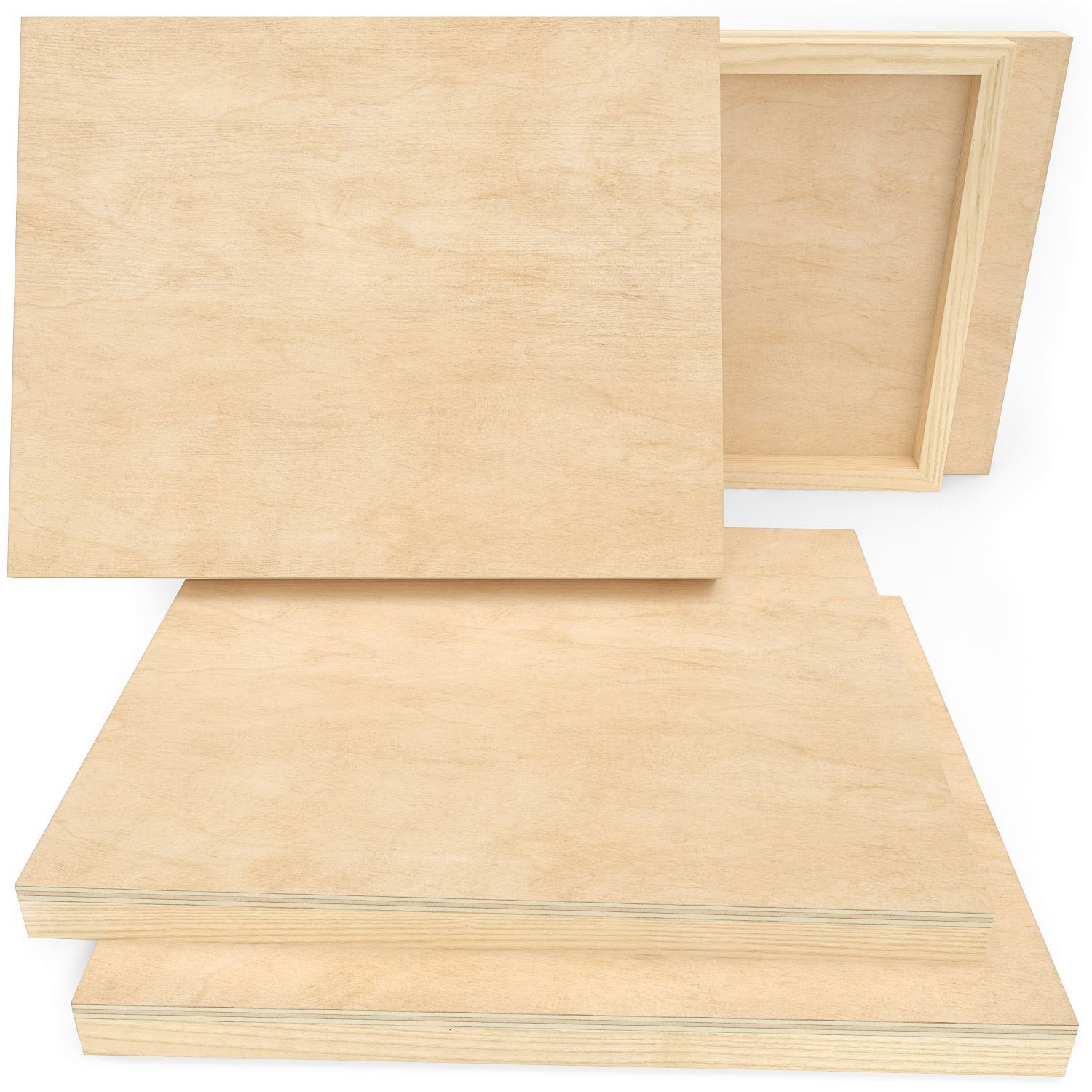 Arteza Wooden Canvas Board, 8x10 inch, Pack of 5, Birch Wood, Cradled Artist Wood Panels for Painting, Encaustic Art, Wood Burning, Pouring, Use